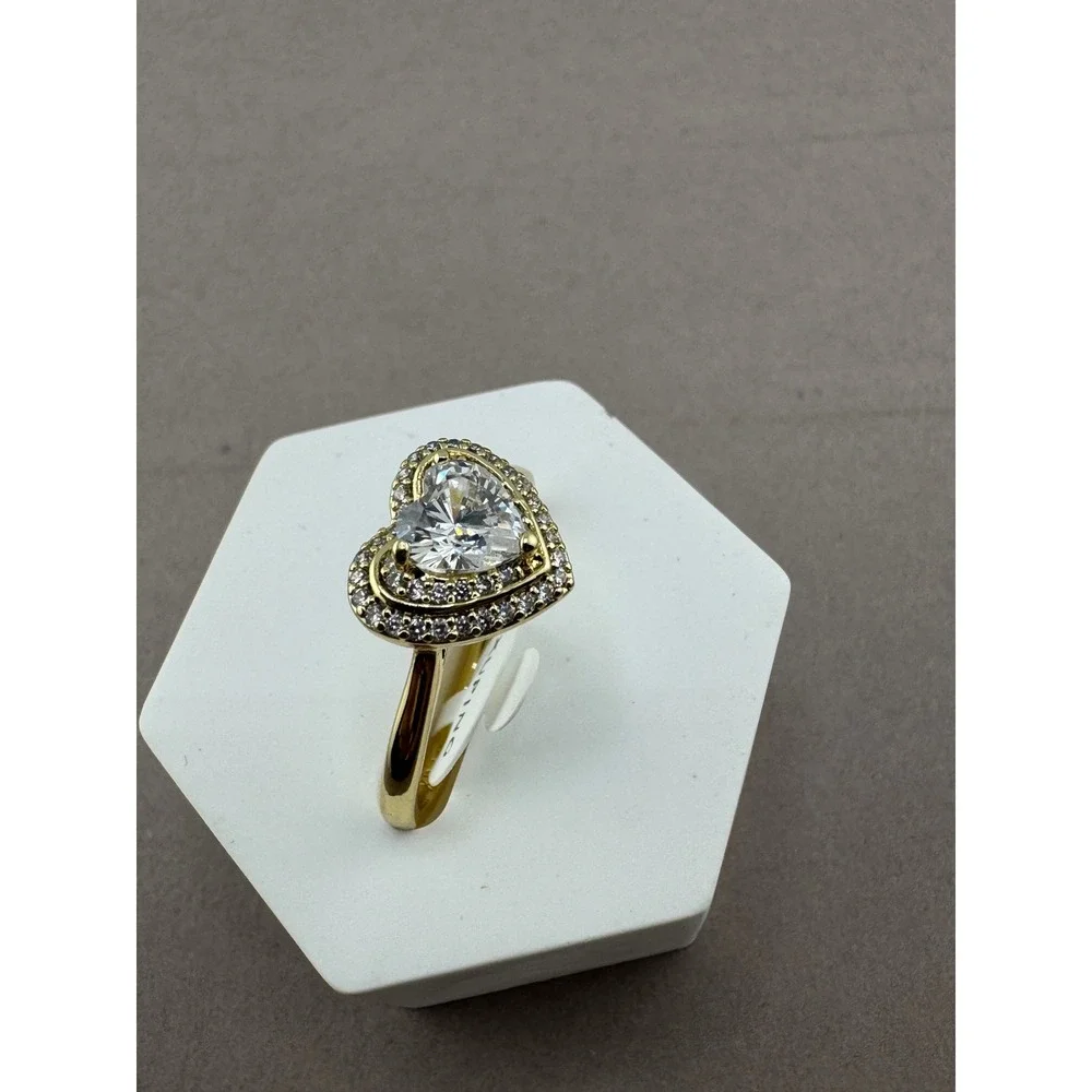 Gold Tone Heart Shaped Double Halo Cubic Zirconia Ring Size 9